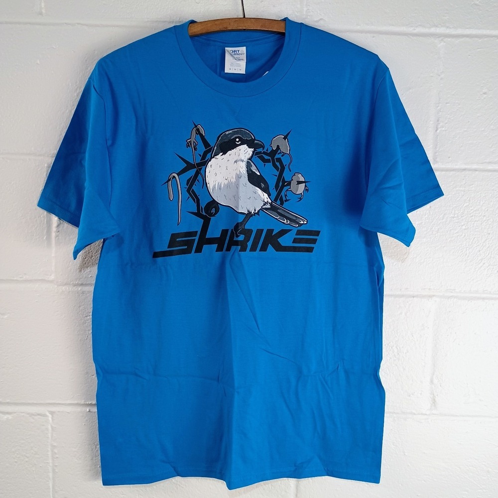 Shrike Song Bird Men's MEDIUM Blue TShirt - Butcher Bird Graphic Tee Shirt Funny
